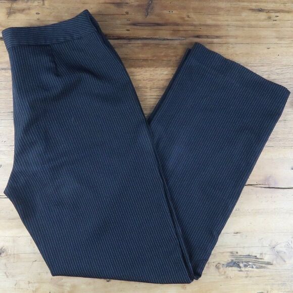 BLACK WITH LIGHT GREY PIN STRIPE WIDE LEG WORK OFFICE BUSINESS TROUSERS SIZE L - Picture 1 of 7